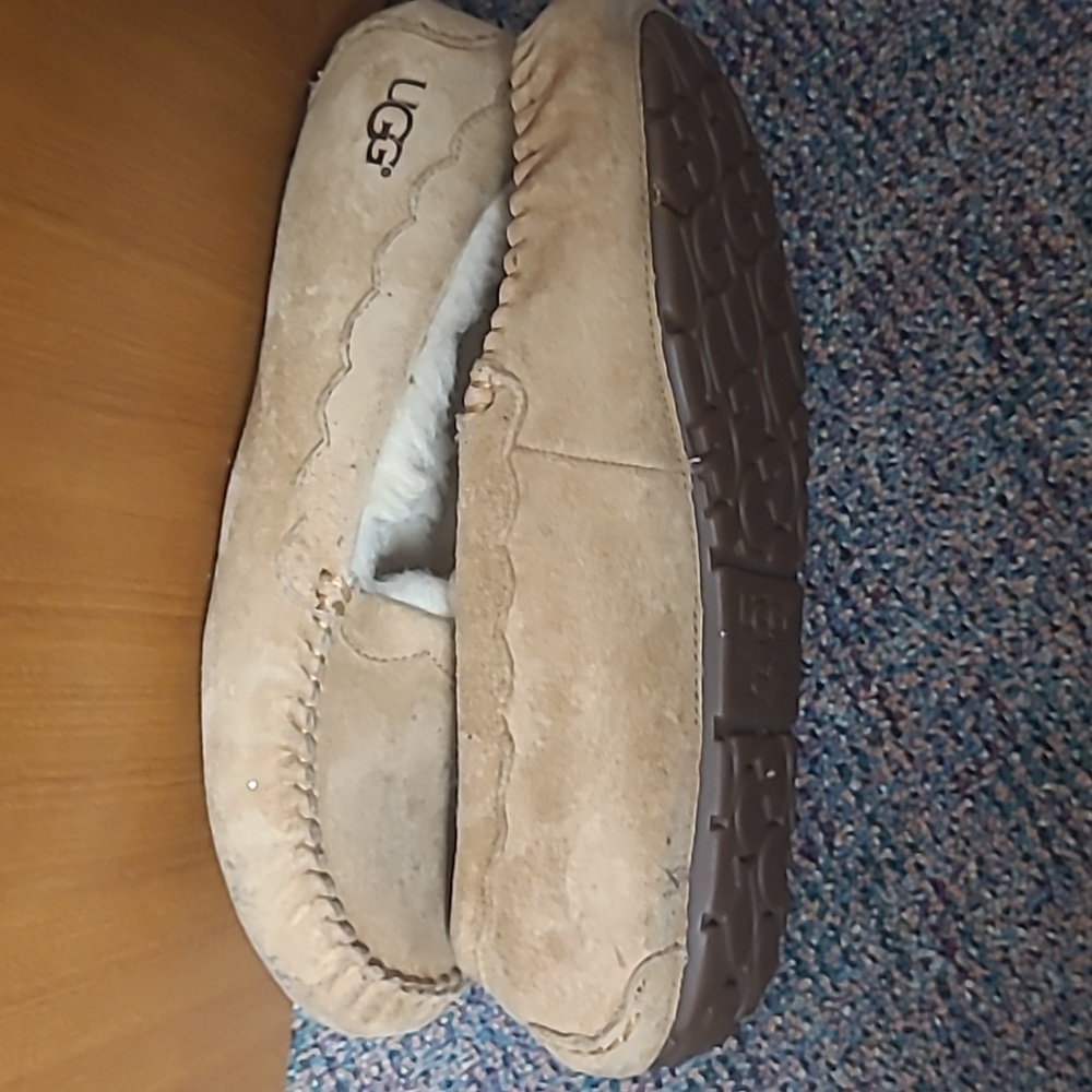 UGG Ansley Tan Suede Wool Moccasin Slippers - Picture 6 of 11